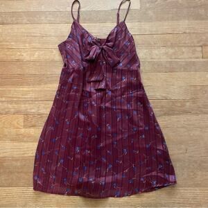 Lush floral print front tie zipper back shift dress wine red size small S B14